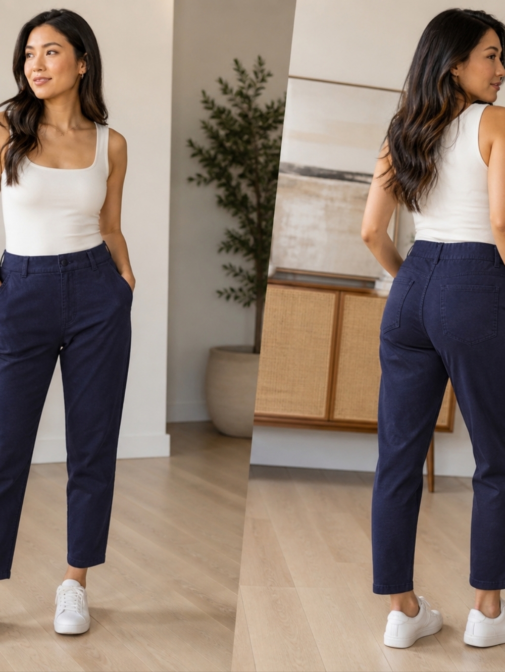 L.L.Bean Petite Navy Pull-On Pants Small Petite Stretch Straight Leg Minimalist